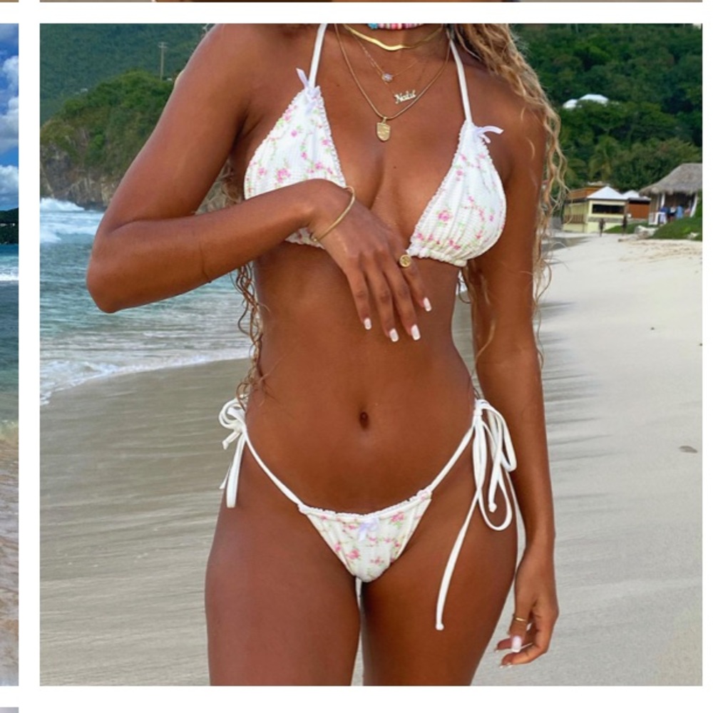 Frankie's Bikinis Tia Waffle String Bikini Bottom - Day Lily Size M NWOT